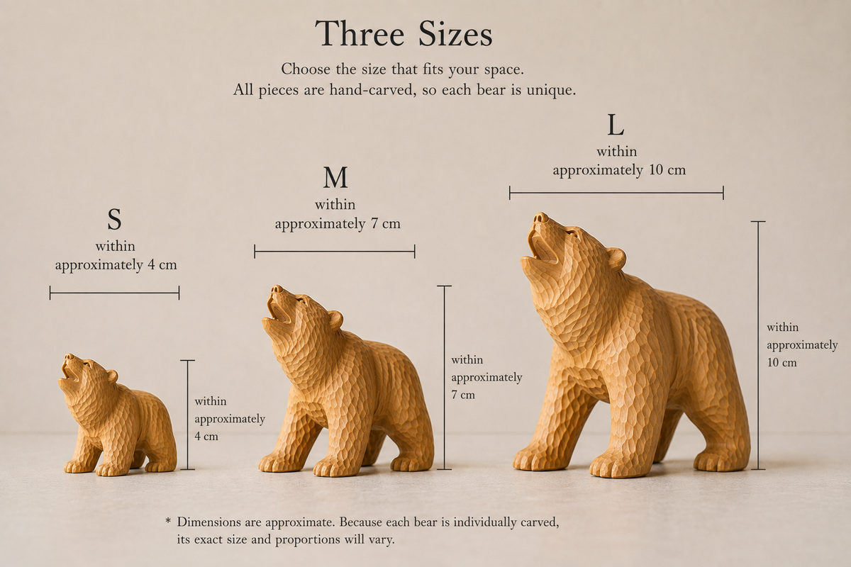 Hand-Carved Hokkaido Bear - Natural Wood - Large