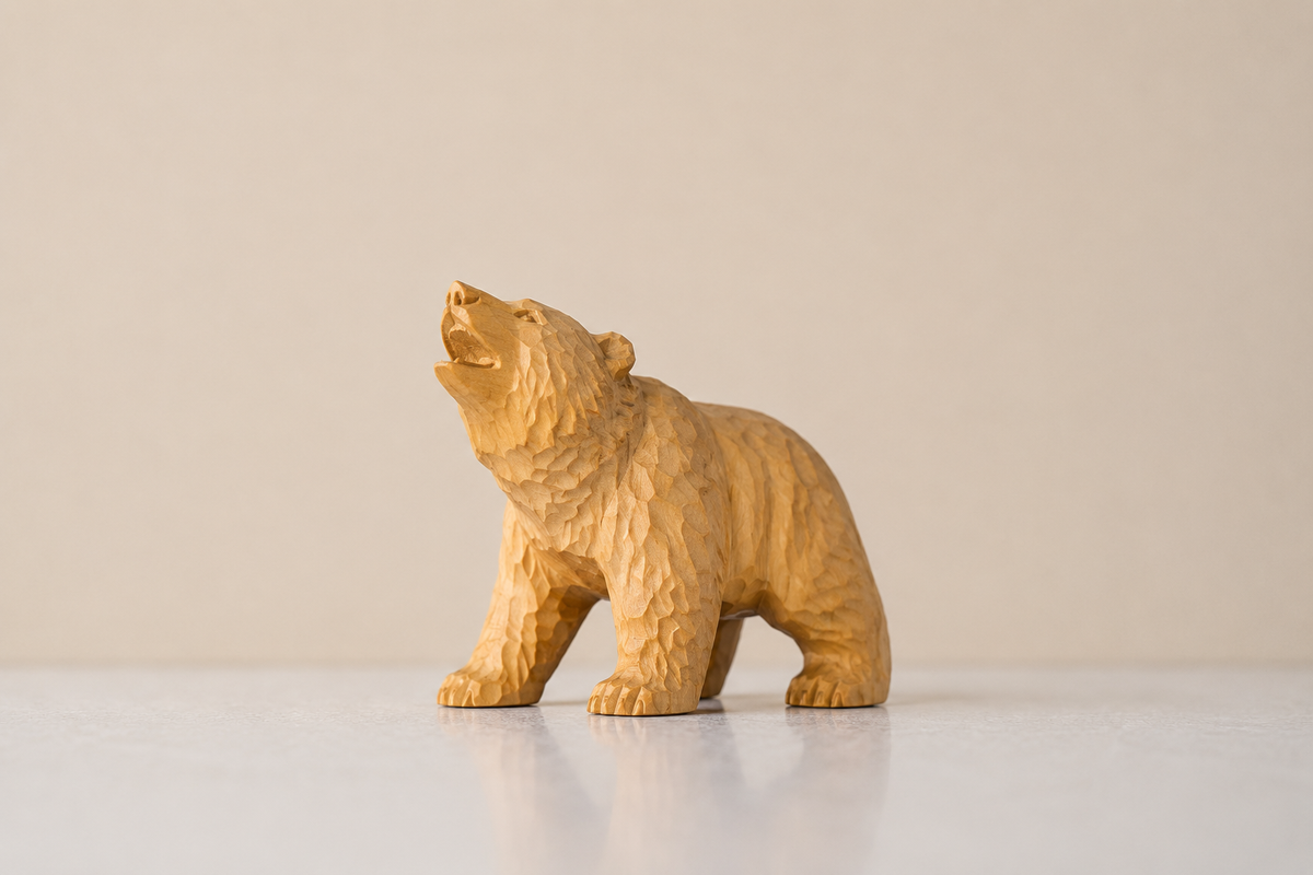 Hand-Carved Hokkaido Bear - Natural Wood - Large